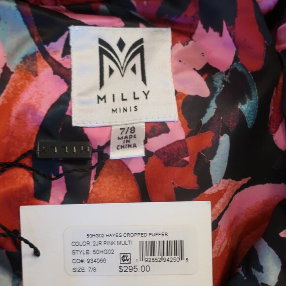 NWT Kids Girls Milly Minis Pink/Multicolor Hayes Cropped Puffer Jacket Sz 7/8 - Picture 8 of 9